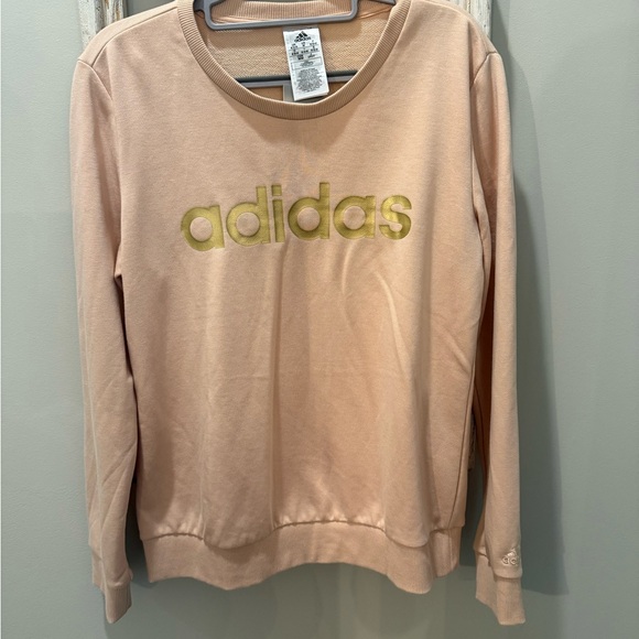 NWT Adidas Women's Sweatshirt with Gold Logo Light Pink Rose Size M - Picture 2 of 10